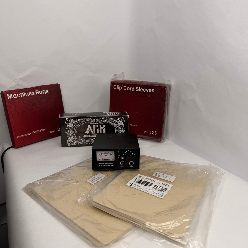 Tattoo Supply‎ Kit Porket Power Supply ACE Needles Practice Skin Machine Bags